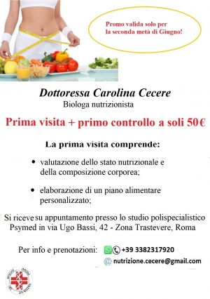 Promozione nutrizionista: Prima visita + primo controllo a soli 50€